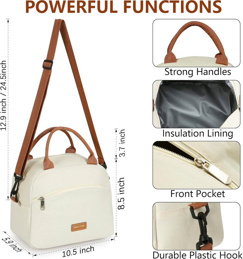 DIRGEE Insulated Lunch Bag For Women, Men Waterproof Cooler Bag Lunch Box For Women Portable Reusable Two-Tone,With Adjustable Straps Can Be Used For Work,White and Brown - Image 4